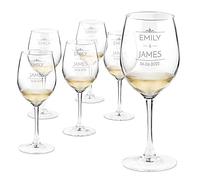 Maverton 6 Wine Glasses with Engraving for her - 350ml “U” Shaped Glasses - Suitable for White and red Wines - Engraved Wine Glasses Set - Personalised Gift for Women - Names