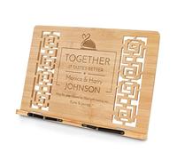 Maverton Bamboo Book Stand for Couples - Adjustable Cookbook Holder with Engraving - Multifunctional Desk Accessories - for Wedding - Personalised Gadget - Forever