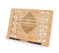 Maverton Bamboo Book Stand for Couples - Adjustable Cookbook Holder with Engraving - Multifunctional Desk Accessories - for Wedding - Personalised Gadget - Geometry