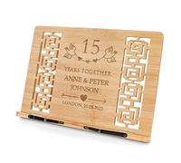 Maverton Bamboo Book Stand for Couples - Adjustable Cookbook Holder with Engraving - Multifunctional Desk Accessories - for Wedding - Personalised Gadget - Birds