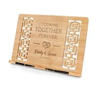 Maverton Bamboo Book Stand for Couples - Adjustable Cookbook Holder with Engraving - Multifunctional Desk Accessories - for Wedding - Personalised Gadget (Together)