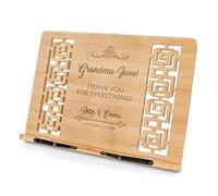 Maverton Bamboo Book Stand for her - Adjustable Cookbook Holder for Women - Personalised Tablet Stand - Multifunctional Desk Accessories - for Birthday - Customised Item for Girl - Thank You