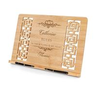 Maverton Bamboo Book Stand for her - Adjustable Cookbook Holder for Women - Personalised Tablet Stand - Multifunctional Desk Accessories - for Birthday - Customised Item for Girl - Rules