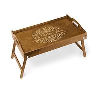 Maverton Bed Tray with Engraving - Wooden Serving Tray for Couples - Foldable Legs- Engraved Lap Desk in Brown for Parents- Personalized Housewarming Gift - decoratif