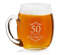 Maverton Beer Mug with Engraving, 500 ml Glass with a Handle, 50TH