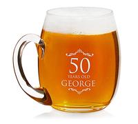 Maverton Beer Mug with Engraving - 500 ml Glass with a Handle - Original Pub Glassware - Personalised Birthday Gift for Men - Present for Beer Lover - Glass Steins - 50TH