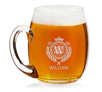 Maverton Beer Mug with Engraving - 500 ml Glass with a Handle - Original Pub Glassware - Personalised Birthday Gift for Men - Present for Beer Lover - Glass Steins - Monogram