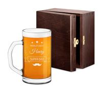 Maverton Beer Mug with Engraving for Man - 640 ml Pint Glass with a Handle - Pub Glassware for dad - Personalized Beer Glass for him - for Beer Lover - Solid Traditional Beer Mug - Stars