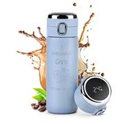 Maverton Blue Travel Mug for Man - Engraved Coffee Cup Travel Mug for Birthday - Customised Flask for Hot Drink - Insulated Stainless Steel Mug - LED Temperature Display - Gadget for him - Work