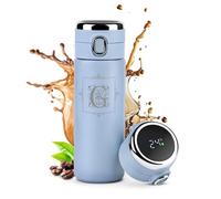 Maverton Blue Travel Mug with Engraving for Women - Personalised Coffee Cup Travel Mug - 400 ml Vacuum Insulated Flask - Insulated Tumbler Cup for Birthday - LED Temperature Display - Letter