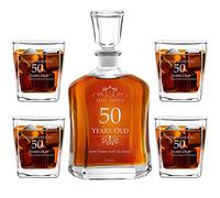 Maverton Classic Bourbon Whiskey Decanter Capitol Set of 4/6 Glasses - You can Personalise Tumblers as Gift - 700 ml Universal Carafe - Gift for Couple - Years Old