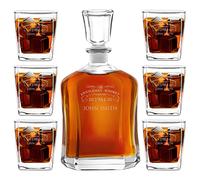 Maverton Classic Bourbon Whiskey Decanter Capitol Set of 6 Glasses - You can Personalise Tumblers as Gift - 700 ml Universal Carafe - Gift for Couple - Gentleman Whiskey