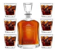 Maverton Classic Bourbon Whiskey Decanter Capitol Set of 6 Glasses - You can Personalise Tumblers as Gift - 700 ml Universal Carafe - Gift for Couple - Minister