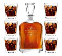 Maverton Classic Bourbon Whiskey Decanter Capitol Set of 6 Glasses - You can Personalise Tumblers as Gift - 700 ml Universal Carafe - Gift for Couple - Magister