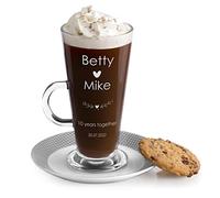 Maverton Coffee Mug for Couples - Personalised Latte Glass for Wedding - Cup for Hot Beverages - Engraved Glass for Anniversary - for Coffee Lovers - Glassware for Parents - Couple