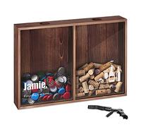 Maverton Cork & Bottle Caps Collector - Mounted Wooden Box with a Transparent lid - Corkscrew and Bottle Opener Attached - Personalised Gift for Men and Women - Bottles