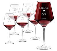 Maverton Crystal Set of 6 Wine Engraved Glasses - Elegant Personalised Present for Couples - for Wedding Ceremony - Gift for Wife and Husband - Valentine’s Day - Love
