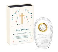 Maverton Crystal Statuette - Personalized Glass Plaque - Glass Clock Keepsake with Engraving - Great Gift idea - Gift for Religious Event - Cross