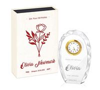 Maverton Crystal Statuette - Personalized plaque - Glass clock keepsake with engraving - Great birthday gift idea for woman - MAROON