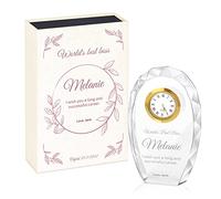 Maverton Crystal Statuette - Personalized plaque - Glass clock keepsake with engraving - Great birthday gift idea - Gift for woman - LEAVES