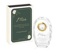 Maverton Crystal Statuette - Personalized plaque - Glass clock keepsake with engraving - Great birthday gift idea - Decoration for woman - GREEN