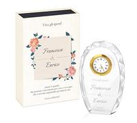 Maverton Crystal Statuette with clock - Personalized plaque - Glass clock keepsake with engraving - Great gift idea - Gift for couples - WEDDING DAY