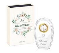 Maverton Crystal Statuette with clock - Personalized plaque - Glass clock keepsake with engraving - Great gift idea - Gift for couples - ANNIVERSARY