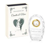 Maverton Crystal Statuette with clock - Personalized plaque - Glass clock keepsake with engraving - Great gift idea - Gift for couples - NEWLYWEDS