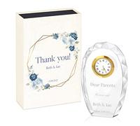 Maverton Crystal Statuette with clock - Personalized plaque - Glass clock keepsake with engraving - Great gift idea - Gift for couples - THANK YOU