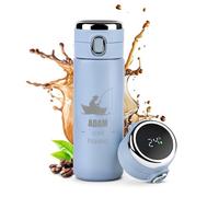 Maverton Customised Blue Travel Mug for Dad, LED Temperature Display, Fish | Engraved Coffee Cup Travel Mug for Birthday, Insulated Stainless Steel Tea Mug for grandpa, Personalised Gadget for him