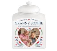 Maverton Customised Cookie Jar with Lid - Ceramic Candy Container with overprint - Storage Jar for Biscuits - Ceramic Food Storage for her - For Birthday - Ladies Kitchen Accessory - YUMMY