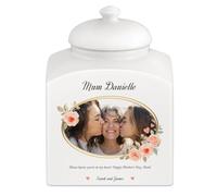 Maverton Customised Cookie Jar with Lid - Ceramic Candy Container with overprint - Storage Jar for Biscuits - Ceramic Food Storage for her - For Birthday - Ladies Kitchen Accessory - PEACHY