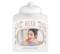 Maverton Customised Cookie Jar with Lid - Ceramic Candy Container with overprint - Storage Jar for Biscuits - Ceramic Food Storage for her - For Birthday - Ladies Kitchen Accessory - BAKED