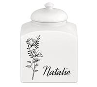 Maverton Customised Cookie Jar with Lid, Storage Jar for Biscuits, FLOWER