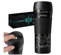 Maverton Customised Travel Mug for Man - Black Tumbler with Non-Slip Headband - with Personalisation - Coffee and Tea Cup for boy - Insulated Cup for Birthday - Gadget for Christmas for him - Xmas