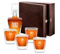 Maverton Customised Whiskey Set for Man - Carafe and 4/6 Glasses with Engraving - Stylish Barware for Birthday for dad - for Whisky Lovers - Geometric Decanter and 4/6 Glasses - Ornament