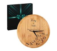 Maverton Engraved Bamboo Wall Clock - Home Decoration - Wooden Timekeeper for Parents - Stylish Gift Idea - For Couples & Families - Living Room Decor - Happy