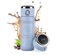 Maverton Engraved Blue Travel Mug for Husband - Reusable Coffee Cup for Birthday - Removable Tea Infuser - Travel Mug with Temperature Display - Personalised Mug for him - Diamond