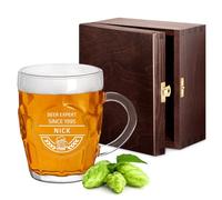 Maverton Engraved Bubble Glass Mug for Gentleman - Personalised Glassware for Birthday - Large Capacity 500 ml - Glass Beer Mug for Man - Customised Barware for Beer Lover - Expert
