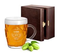 Maverton Engraved Bubble Glass Mug for Gentleman, Vintage | Personalised Glassware for Birthday, Large Capacity 500 ml, Glass Beer Mug for man, Customised Barware for Beer Lover