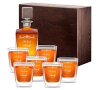 Maverton Engraved Whiskey Decanter Set for Couples - Personalized Elegant Beverage Dispenser for Anniversary - 6 Whisky Glasses with Engraving - Stylish Glassware for Newlyweds - Family