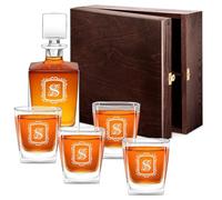 Maverton Engraved Whiskey Decanter Set for Couples - Personalized Elegant Beverage Dispenser for Anniversary - 4/6 Whisky Glasses with Engraving - Stylish Glassware for Newlyweds - Design