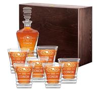 Maverton Engraved Whiskey Set for Man - Elegant Geometric Carafe with 6 Glasses for him - Geometric Set with Engraving - Customised Barware for Birthday - for Whisky Connoisseurs - Eagle