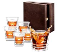 Maverton Engraved Whisky Glass Set for Man - Personalised Glassware for him - 280 ml Tumblers with Engraving - for Birthday - Ornamental Design - Geometric Glasses for Brother - Player