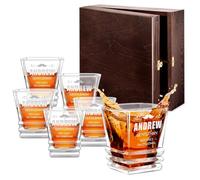 Maverton Engraved Whisky Glass Set for Man - Personalised Glassware for him - 280 ml Tumblers with Engraving - for Birthday - Ornamental Design - Geometric Glasses for Brother - Gentleman
