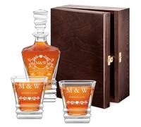 Maverton Engraved Whisky Tasting Set - for Couple - Crystal Carafe and 2/4/ 6 Glasses - Barware for Connoisseur - Geometric Whiskey Decanter and Glasses for Man - with Personalisation - Flowers