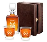Maverton Geometric Whiskey Decanter and Glasses with Engraving - Symmetrical Carafe for him - 2/4/ 6 Customised Glasses for Man - Stylish Barware for Birthday - Whisky Set for Husband - Axe