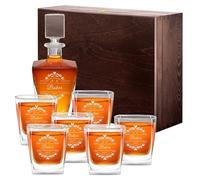 Maverton Geometric Whiskey Set for Couples - Personalized Elegant Beverage Set for Wedding - Whiskey Carafe with 6 Glasses - Engraved Decanter and Glasses for Pair - for Christmas - Forever