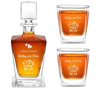 Maverton Geometric Whiskey Set for Couples - Personalized Elegant Beverage Set for Wedding - Whiskey Carafe with 2/4/ 6 Glasses - Engraved Decanter and Glasses for Pair - for Christmas - Pair