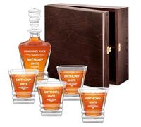 Maverton Geometric Whiskey Set for Man - Engraved Glassware for Birthday - Symmetrical Barware for Whisky Lover - Elegant Whiskey Decanter with 4/6 Glasses for him - for Connoisseur - Juice